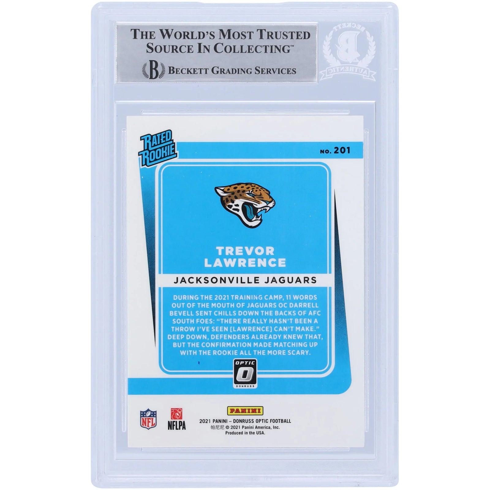 Trevor Lawrence Signed 2021 Panini Donruss Optic Rated Rookie #201 | 2021 #1 Pick Inscript