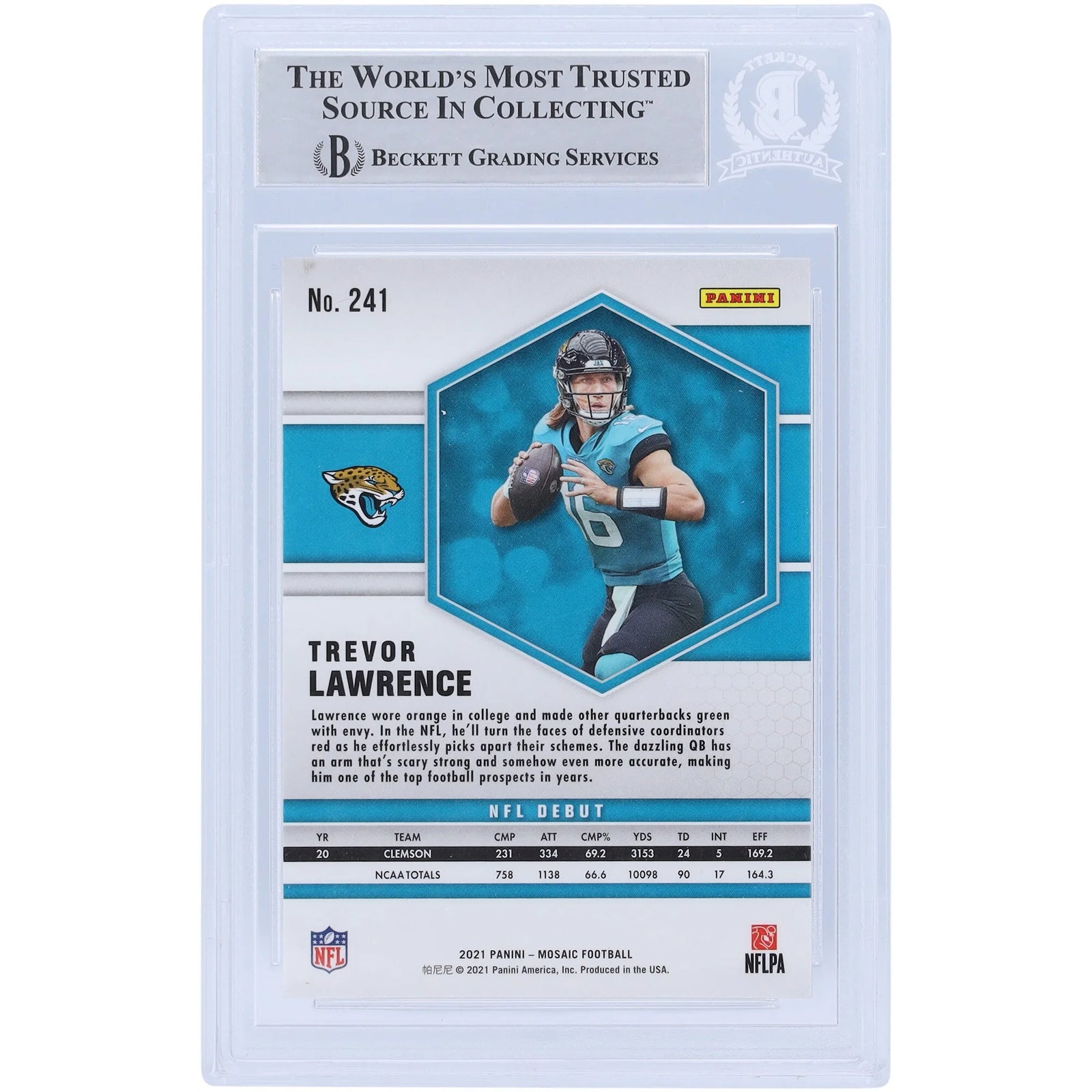 Trevor Lawrence Signed 2021 Panini Mosaic Rookie Card #241 | 2021 #1 Pick Inscription