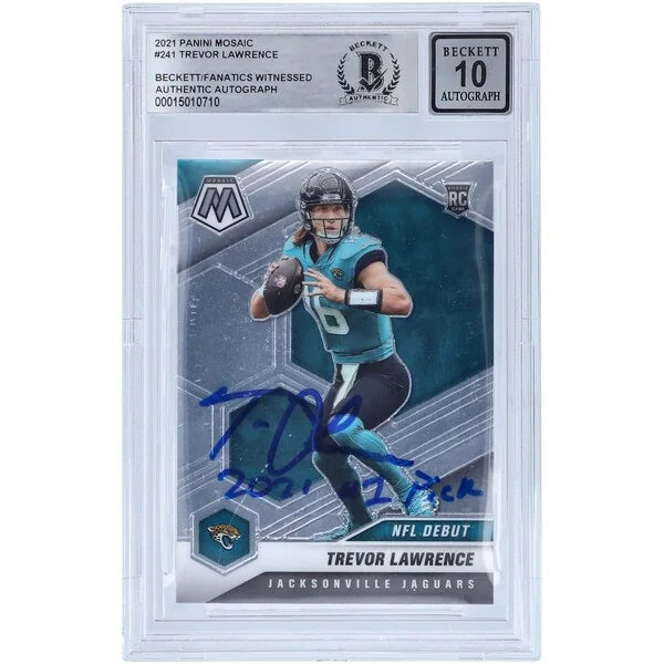 Trevor Lawrence Signed 2021 Panini Mosaic NFL Debut #241 Rookie Card | Beckett 10