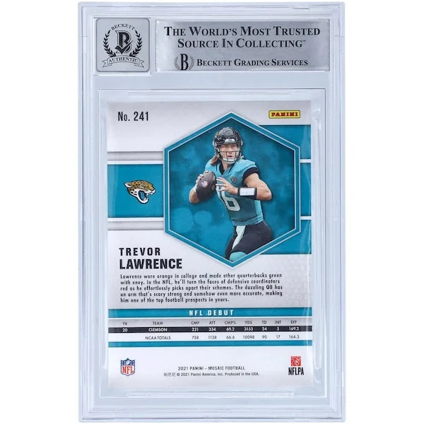 Trevor Lawrence Signed 2021 Panini Mosaic NFL Debut #241 Rookie Card | Beckett 10