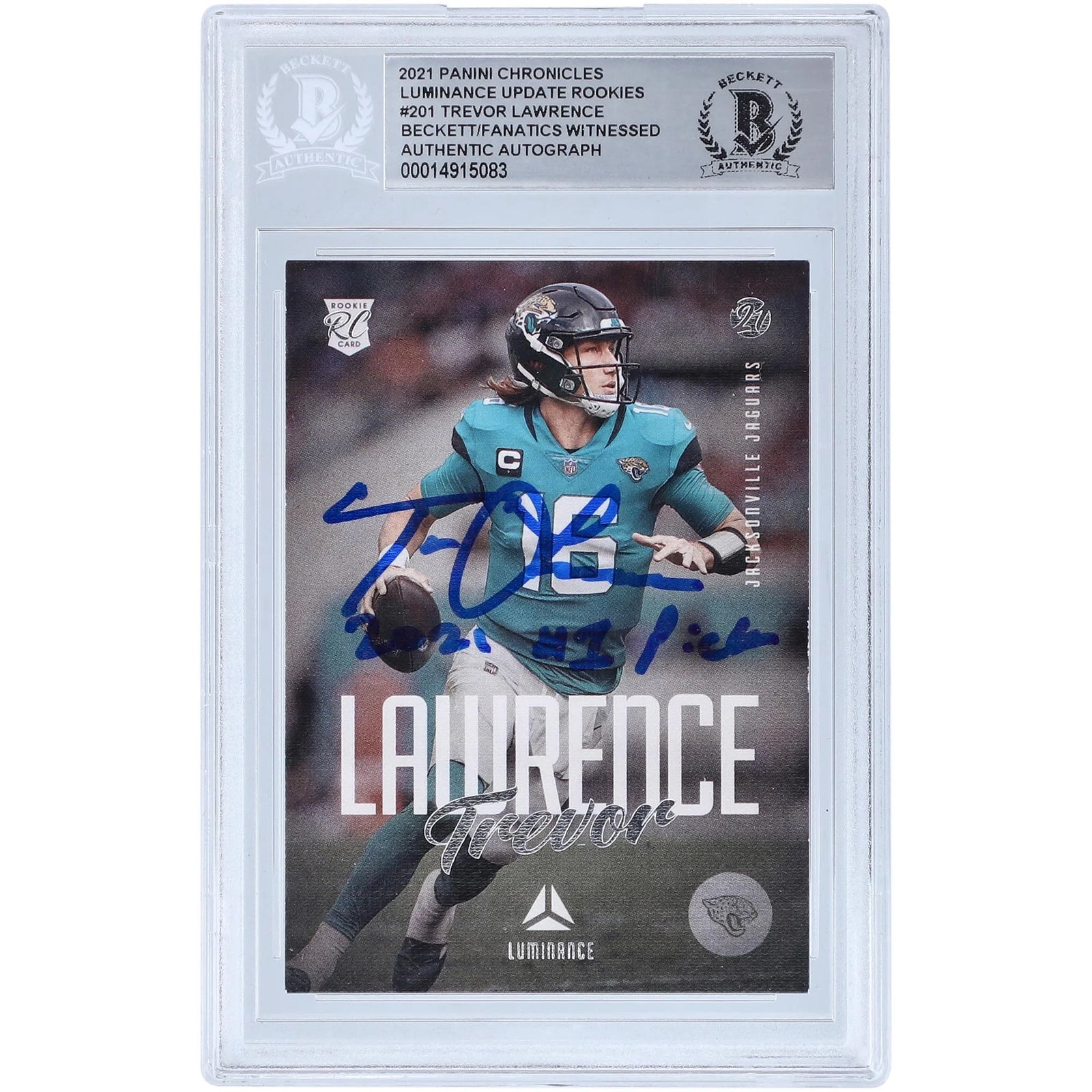 Trevor Lawrence Signed 2021 Panini Chronicles Luminance Rookie Card | #1 Pick Inscription