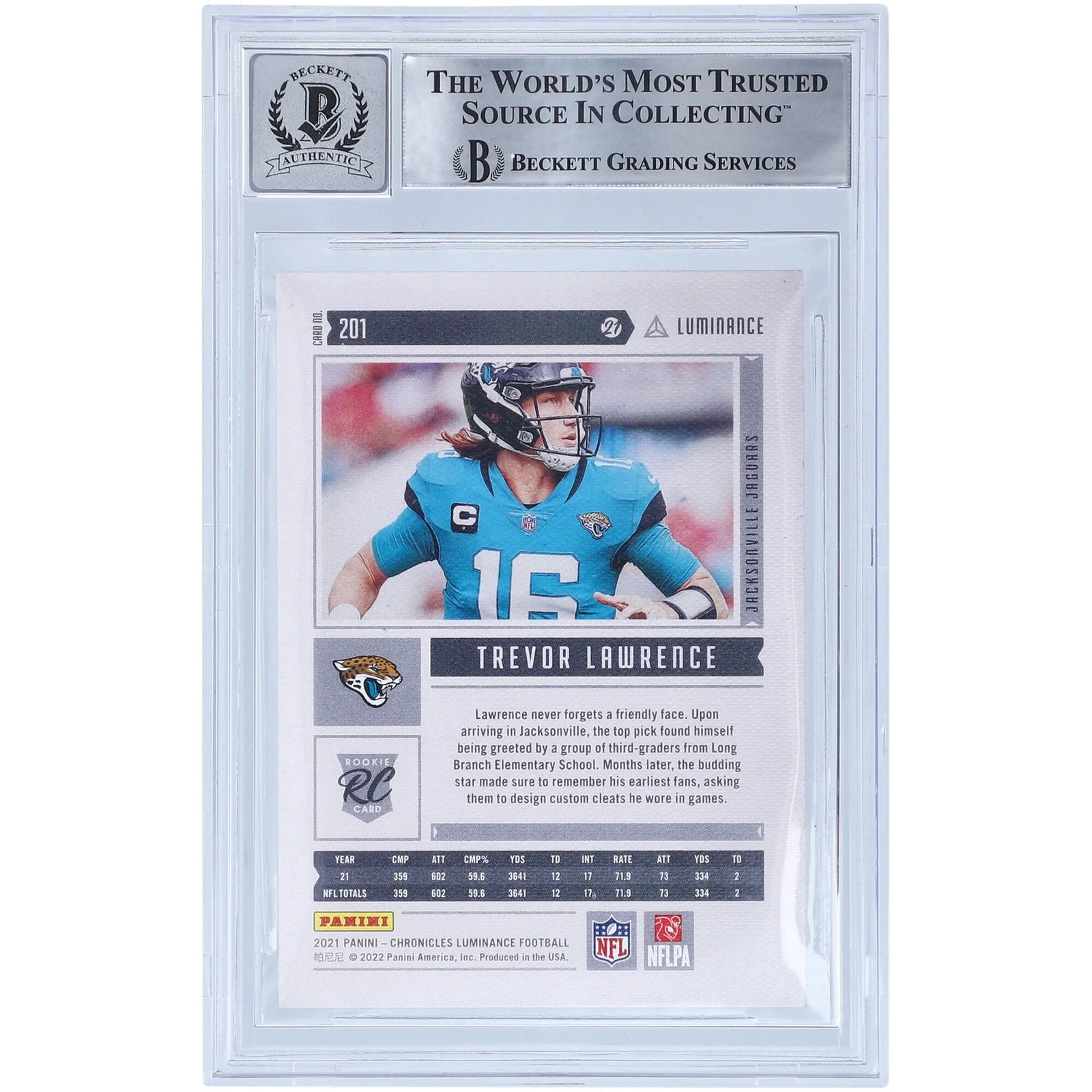 Trevor Lawrence Signed 2021 Panini Chronicles Luminance #201 | BGS 10 Rookie Card