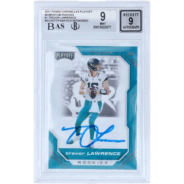 Trevor Lawrence Signed 2021 Panini Chronicles Playoff Momentum Rookie Card | BGS 9 Autogra