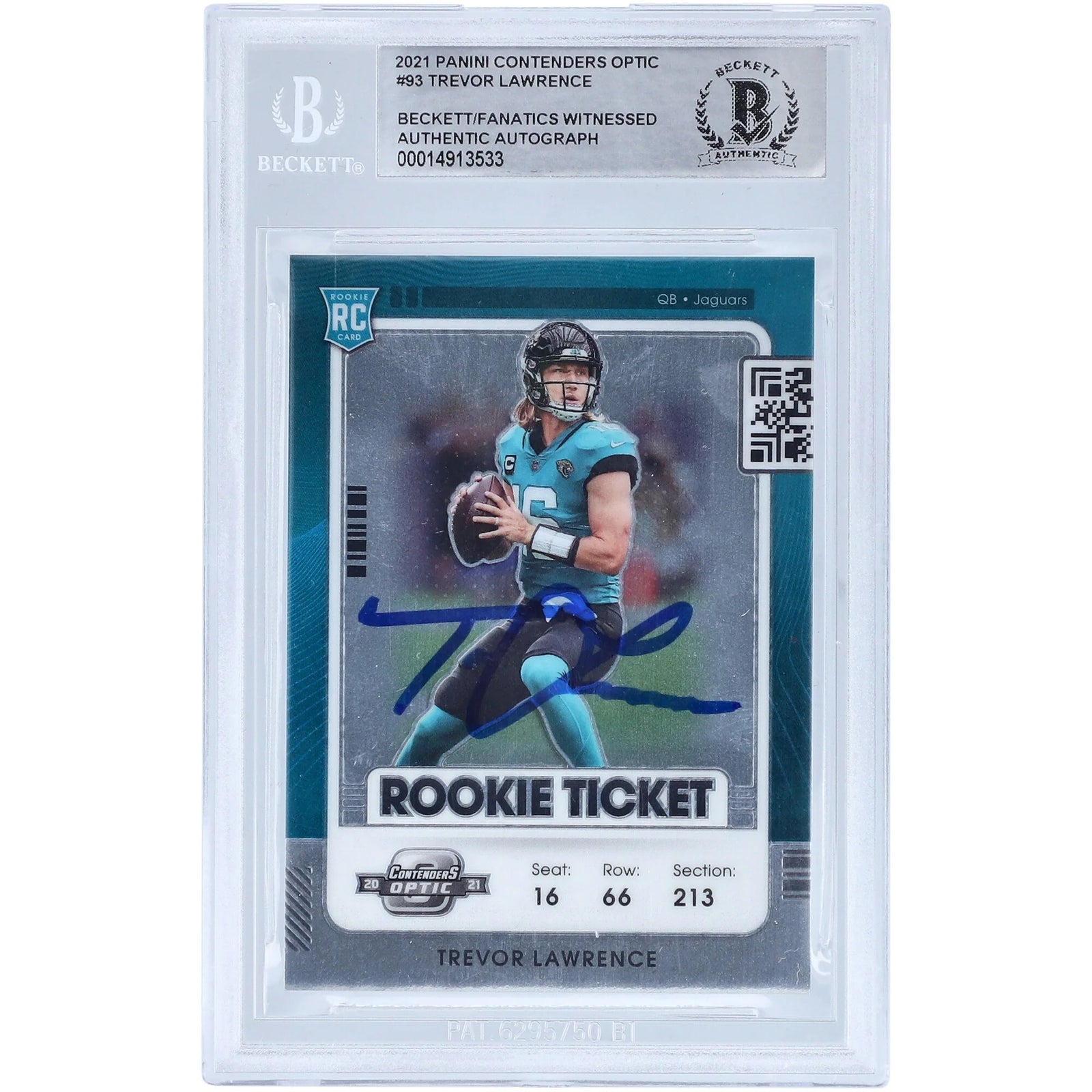 Trevor Lawrence Signed 2021 Panini Contenders Optic Rookie Card #93
