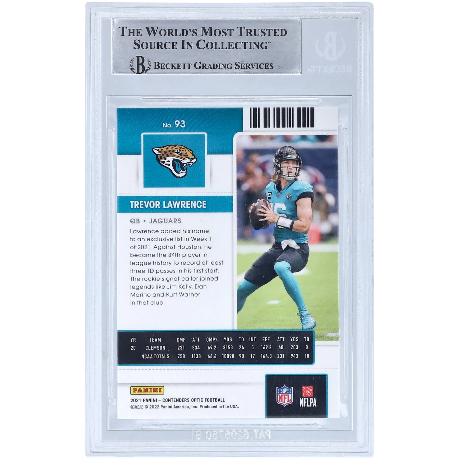 Trevor Lawrence Signed 2021 Panini Contenders Optic Rookie Card #93