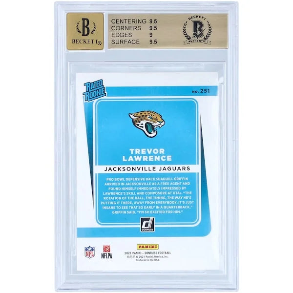 Trevor Lawrence Signed 2021 Panini Donruss Rated Rookie #251 | Graded 9.5
