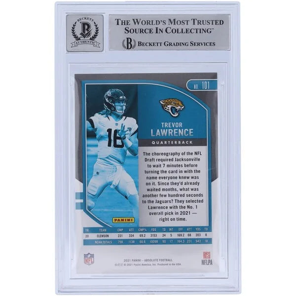 Trevor Lawrence Signed 2021 Panini Absolute #101 Rookie Card | BGS 10