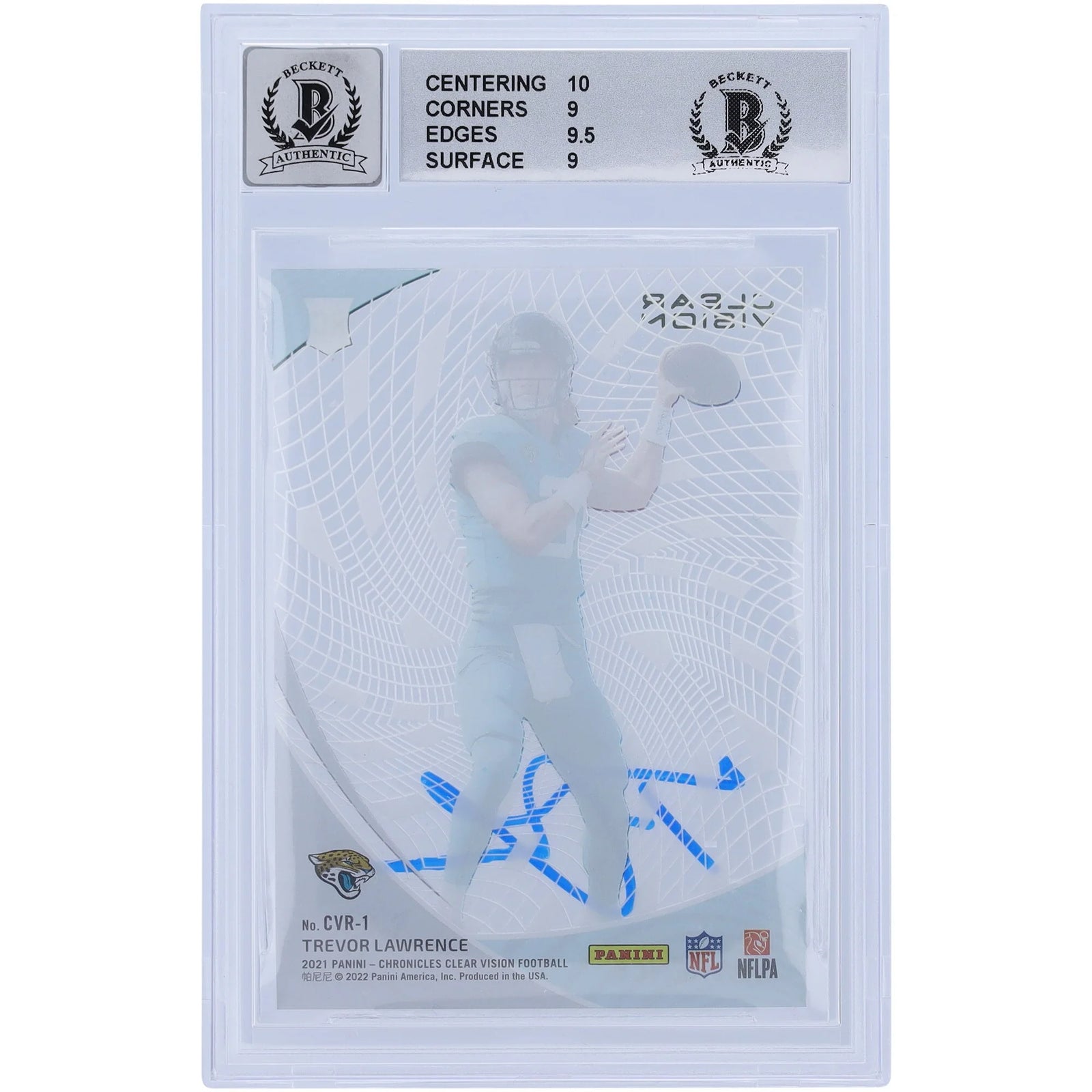 Trevor Lawrence Signed 2021 Panini Chronicles Clear Vision Rookie Card | Beckett 9