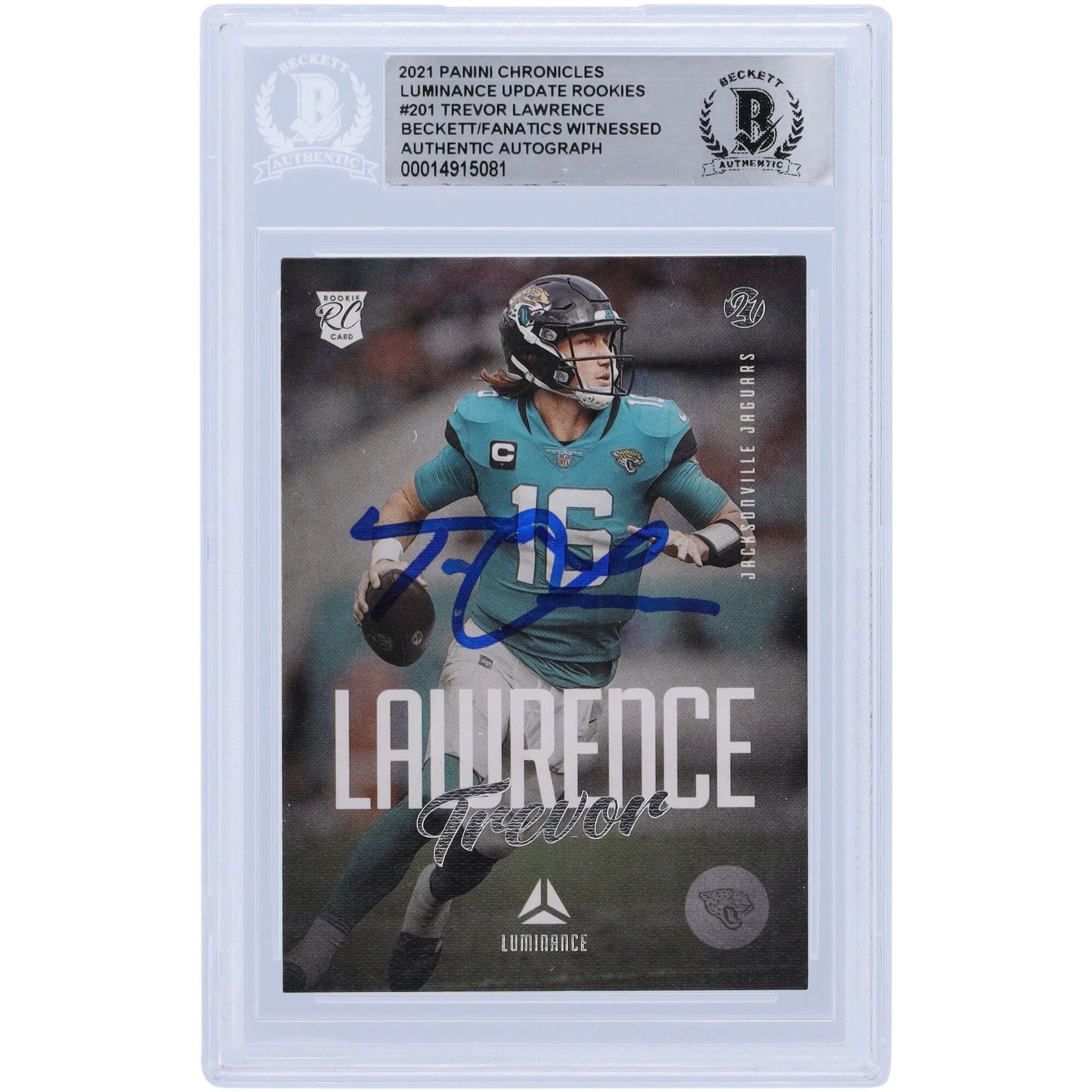 Trevor Lawrence Signed 2021 Panini Chronicles Luminance #201 Rookie Card | Beckett Witness