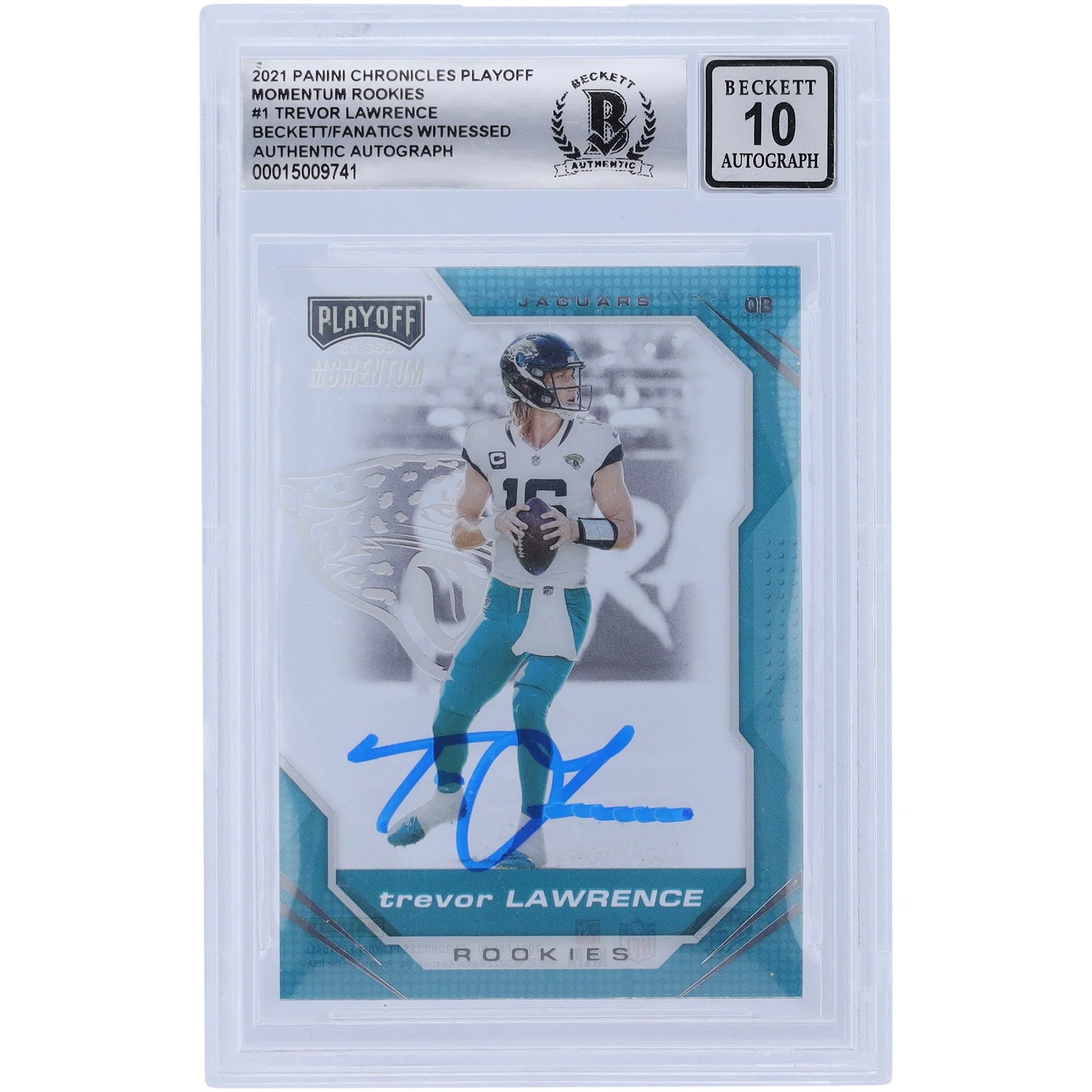 Trevor Lawrence Signed 2021 Panini Chronicles Playoff Momentum Rookie Card | BGS 10
