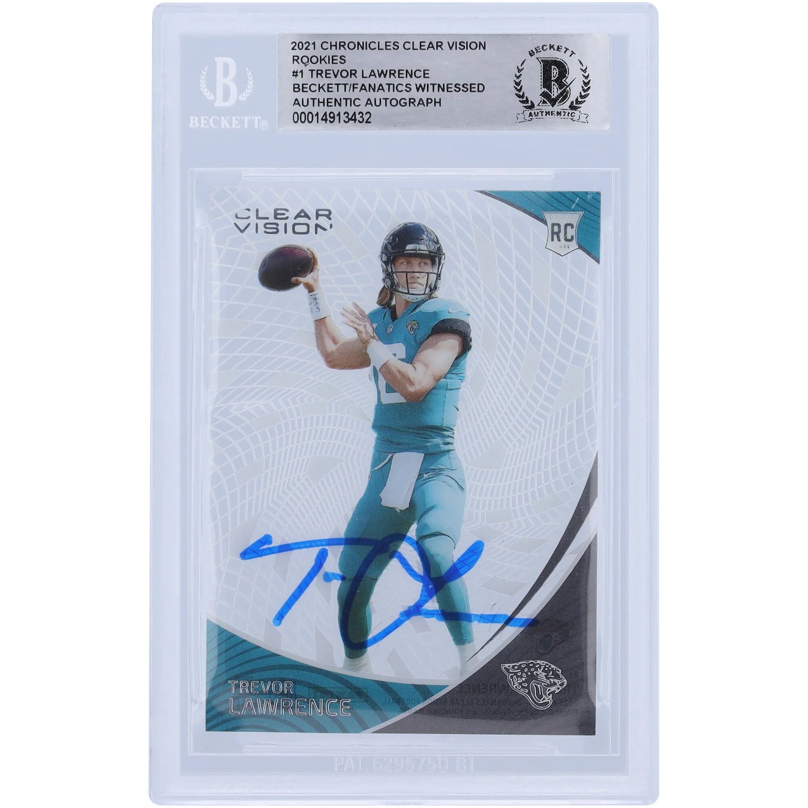 Trevor Lawrence Signed 2021 Panini Chronicles Clear Vision Rookie Card | Beckett Authentic