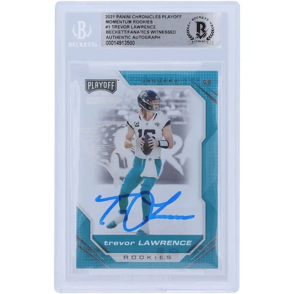 Trevor Lawrence Signed 2021 Panini Chronicles Playoff Momentum Rookie Card | Beckett Authe