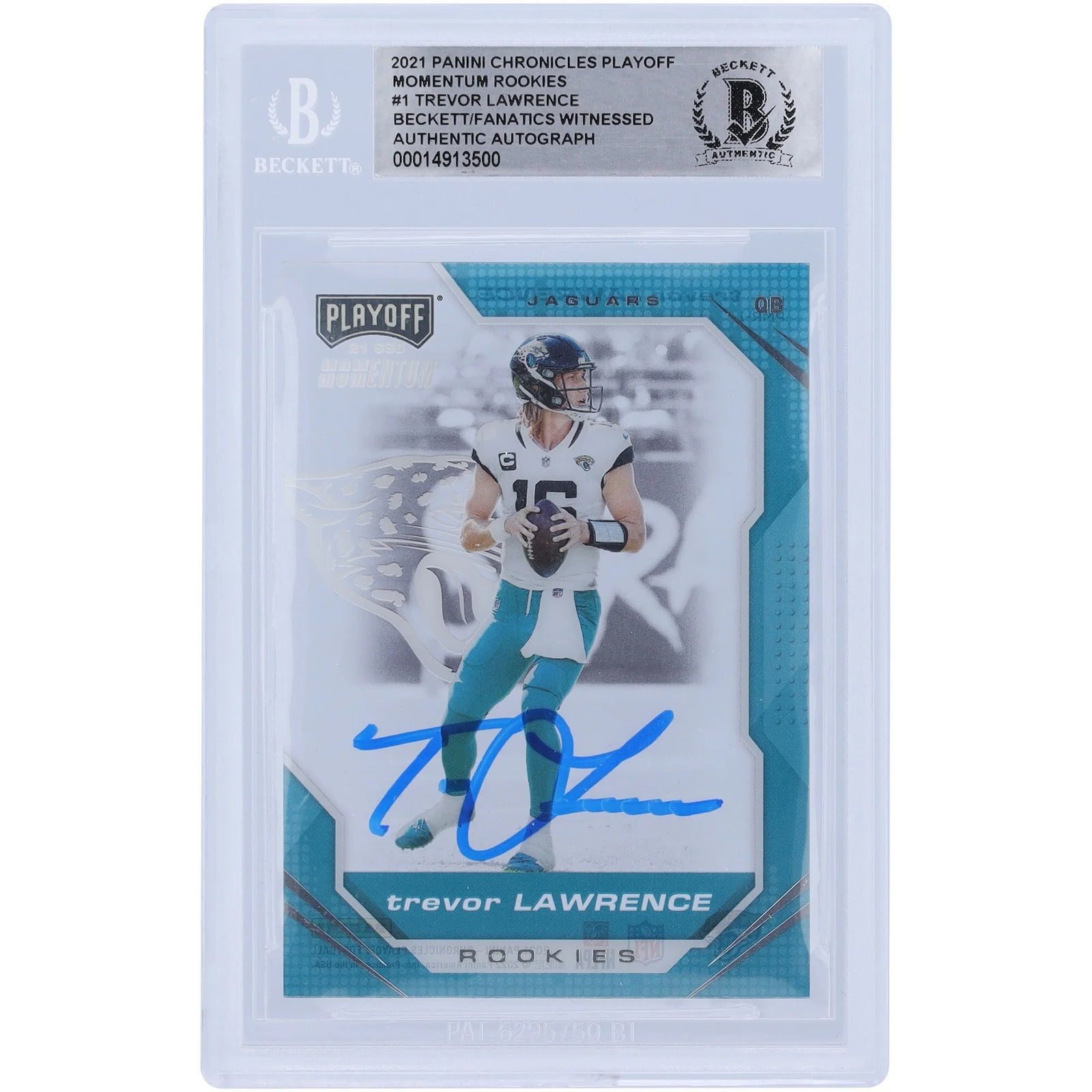 Trevor Lawrence Signed 2021 Panini Chronicles Playoff Momentum Rookie Card | Beckett Authe