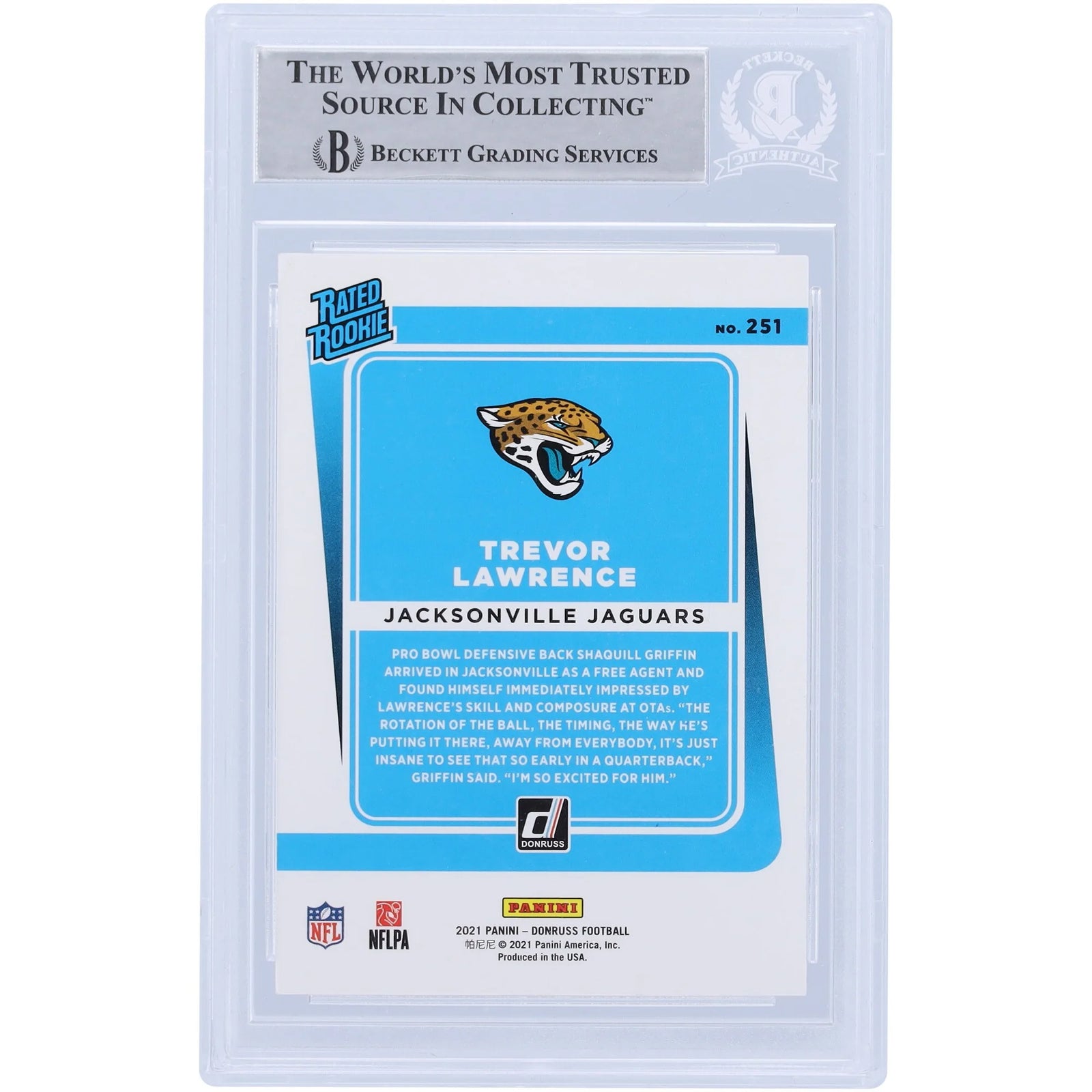 Trevor Lawrence Signed 2021 Panini Donruss Rated Rookie #251 | Beckett Witnessed