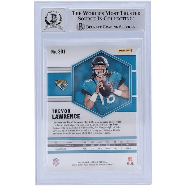 Trevor Lawrence Signed 2021 Panini Mosaic #301 Rookie Card | Beckett Witnessed