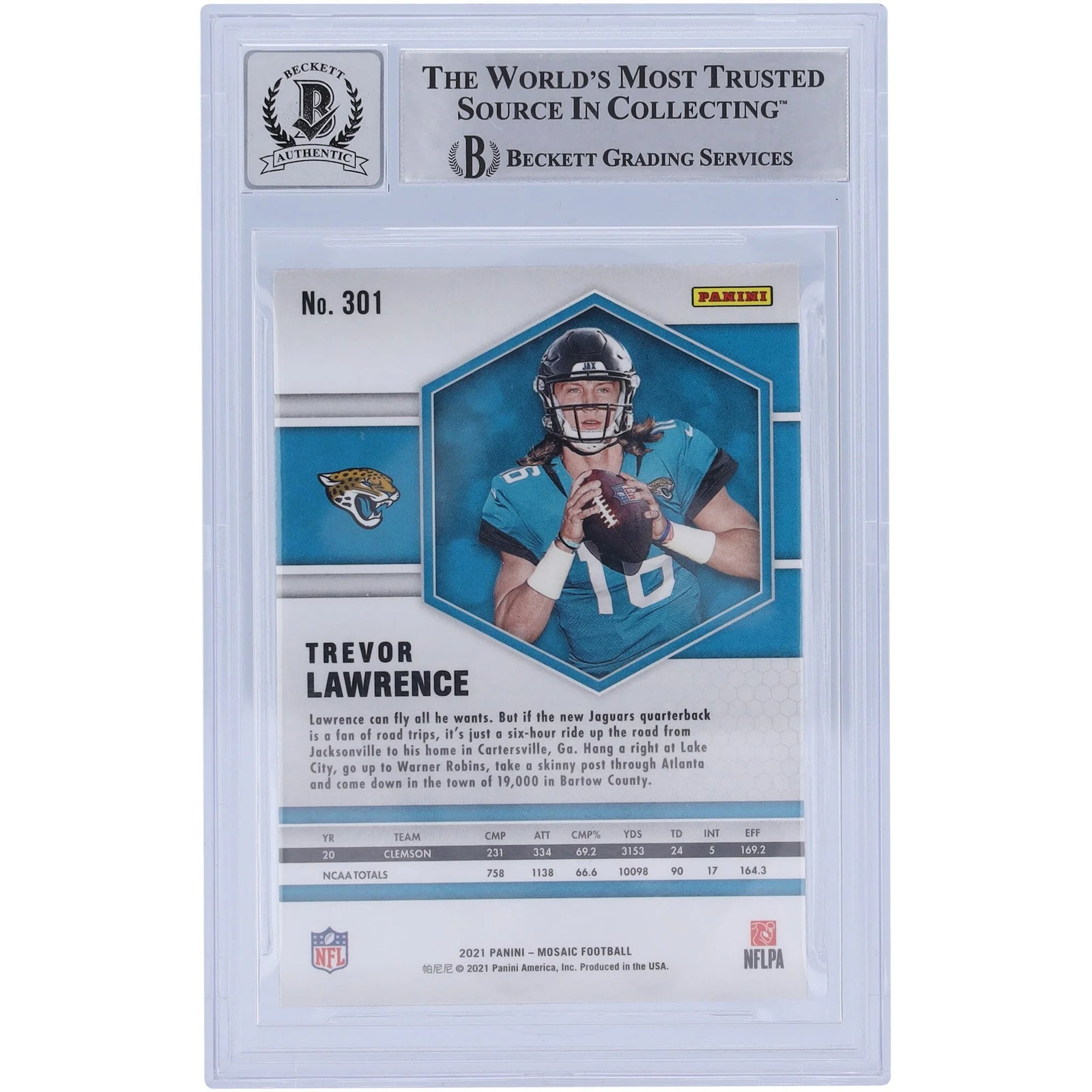 Trevor Lawrence Signed 2021 Panini Mosaic #301 Rookie Card | Beckett Witnessed