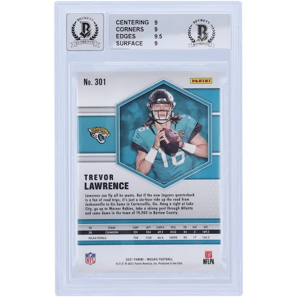 Trevor Lawrence Signed 2021 Panini Mosaic #301 Rookie Card | BGS 10 Autograph