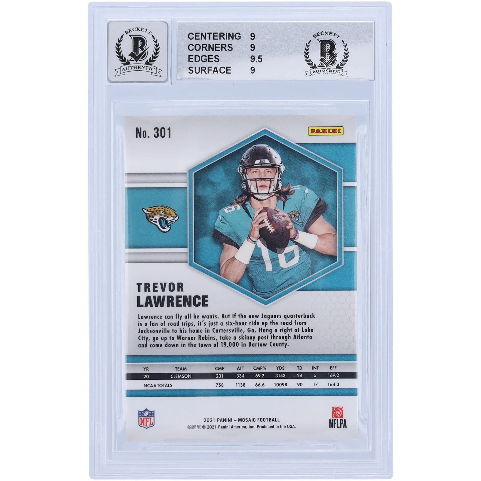 Trevor Lawrence Signed 2021 Panini Mosaic #301 Rookie Card | BGS 10 Autograph