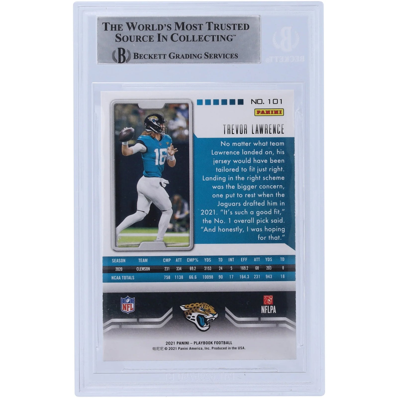 Trevor Lawrence Signed 2021 Panini Playbook #101 Rookie Card | Jaguars