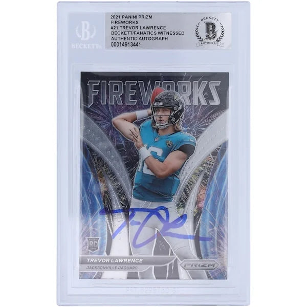 Trevor Lawrence Signed 2021 Panini Prizm Fireworks Rookie Card | Beckett Authenticated