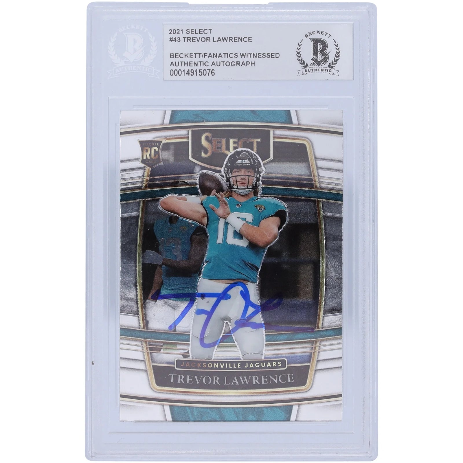 Trevor Lawrence Jacksonville Jaguars Autographed 2021 Panini Select Concourse #43 Beckett Fanatics Witnessed Authenticated Rookie Card - F2