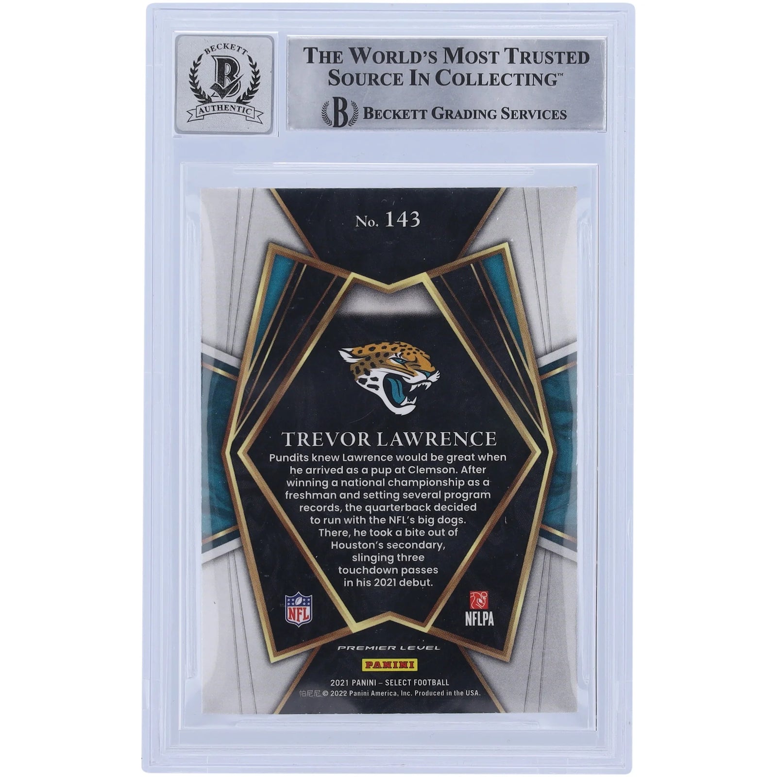 Trevor Lawrence Signed 2021 Panini Select Rookie #143 Card | BGS 10