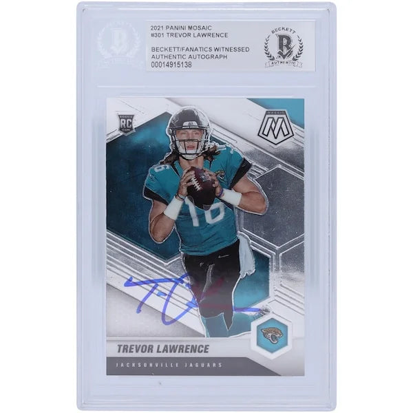 Trevor Lawrence Jacksonville Jaguars Autographed 2021 Panini Mosaic #301 Beckett Fanatics Witnessed Authenticated Rookie Card - F2