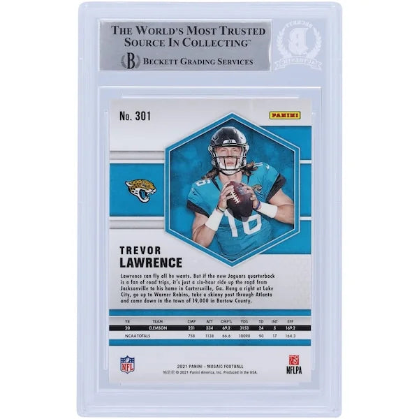 Trevor Lawrence Jacksonville Jaguars Autographed 2021 Panini Mosaic #301 Beckett Fanatics Witnessed Authenticated Rookie Card - F2
