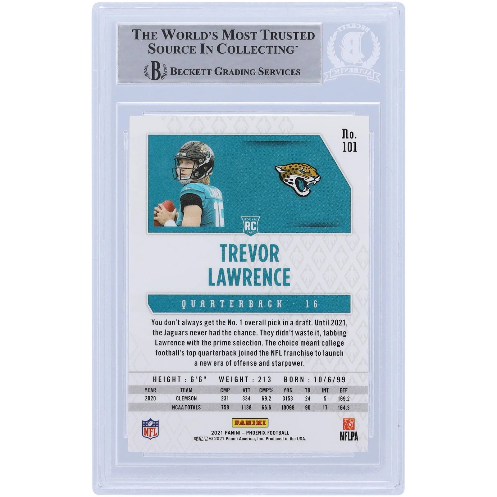 Trevor Lawrence Signed 2021 Panini Phoenix #101 Rookie Card | Beckett Authenticated
