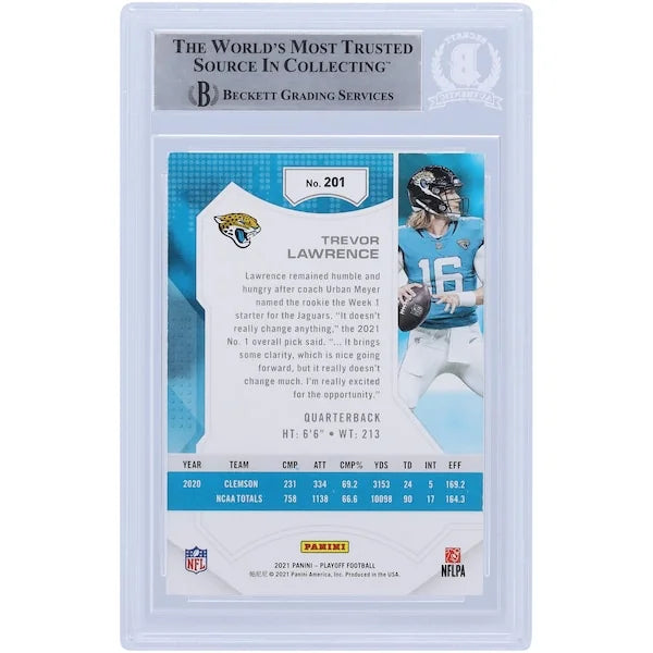 Trevor Lawrence Jacksonville Jaguars Autographed 2021 Panini Playoff #201 Beckett Fanatics Witnessed Authenticated Rookie Card - F2