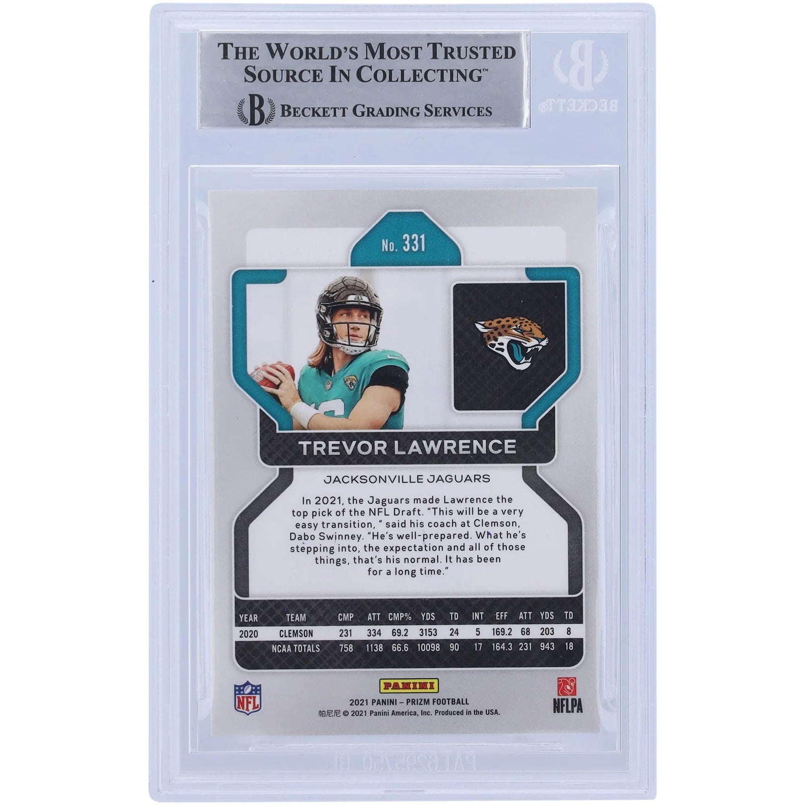 Trevor Lawrence Signed 2021 Panini Prizm #331 Rookie Card | Beckett Authenticated
