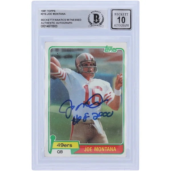 Joe Montana Signed 1981 Topps #216 Rookie Card | HOF 2000 Inscription