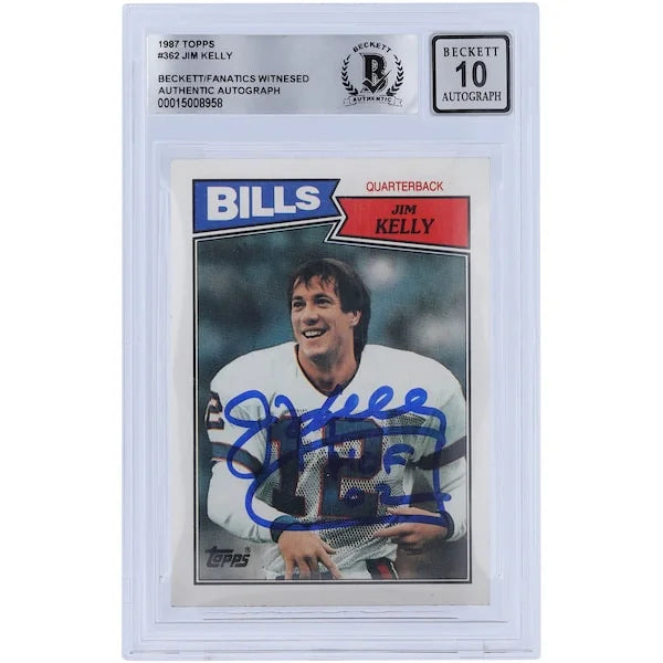 Jim Kelly Signed 1987 Topps #362 Rookie Card | BGS 10 HOF 02