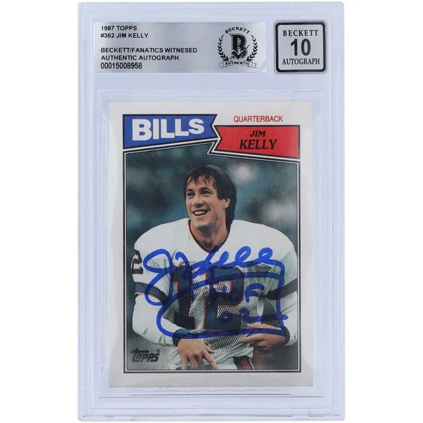 Jim Kelly Signed 1987 Topps #362 Rookie Card | BGS 10 HOF 02