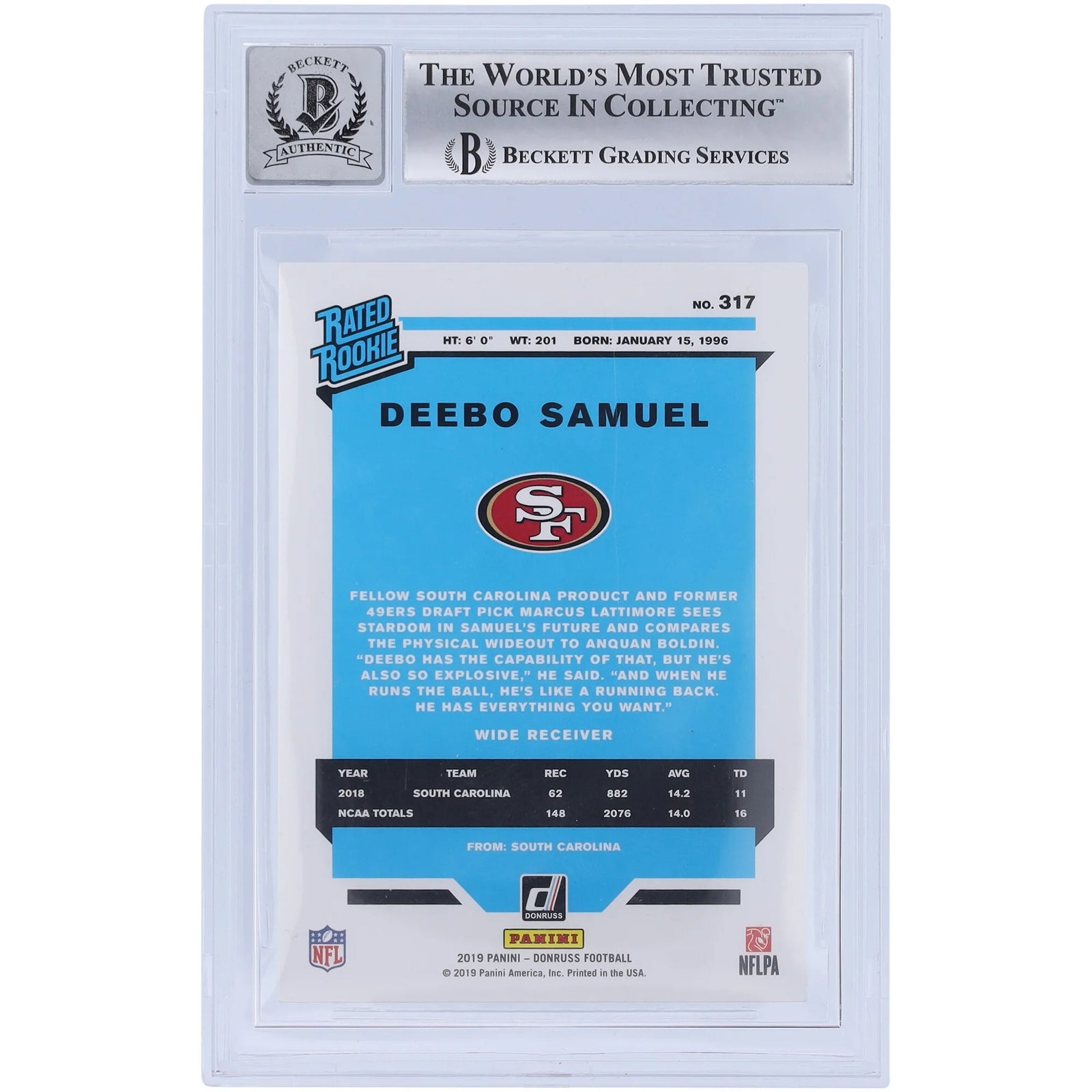 Deebo Samuel Signed 2019 Panini Donruss Rated Rookie #317 | BGS 10