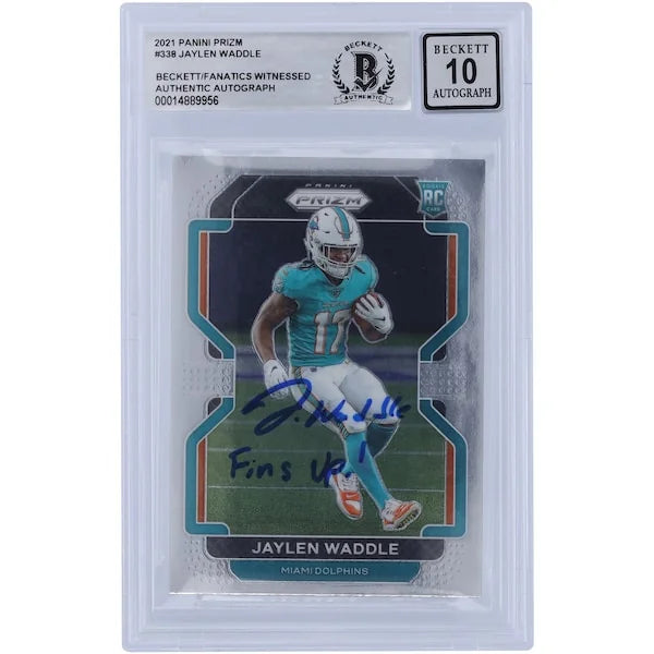 Jaylen Waddle Signed 2021 Panini Prizm #338 Rookie Card | Fins Up Inscription