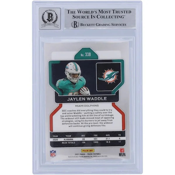 Jaylen Waddle Signed 2021 Panini Prizm #338 Rookie Card | Fins Up Inscription