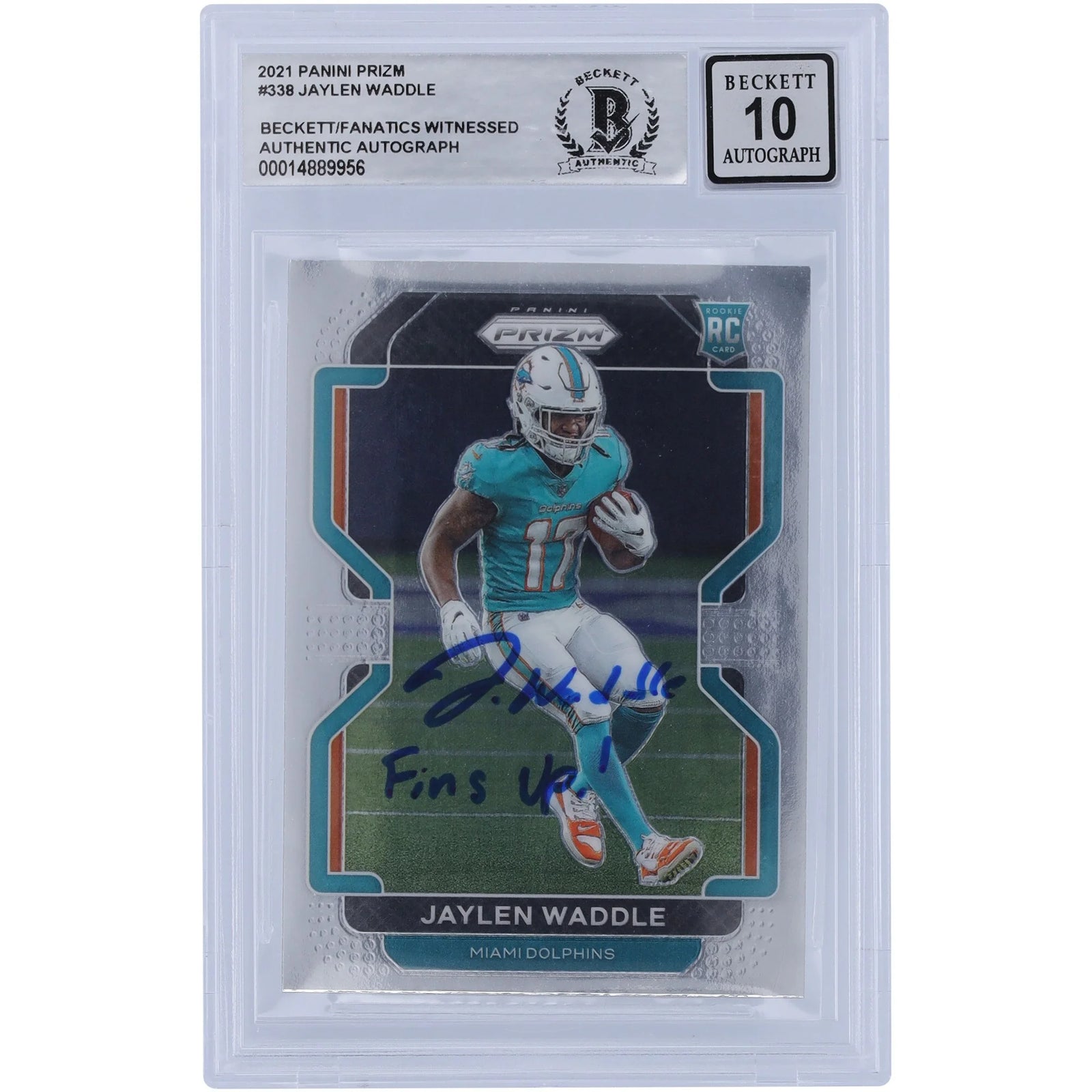 Jaylen Waddle Signed 2021 Panini Prizm #338 Rookie Card | Fins Up Inscription