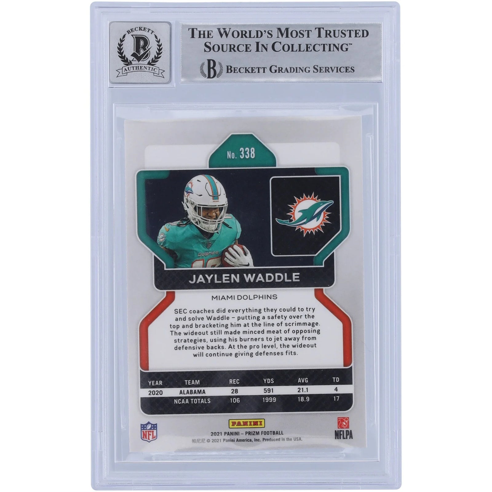 Jaylen Waddle Signed 2021 Panini Prizm #338 Rookie Card | Fins Up Inscription