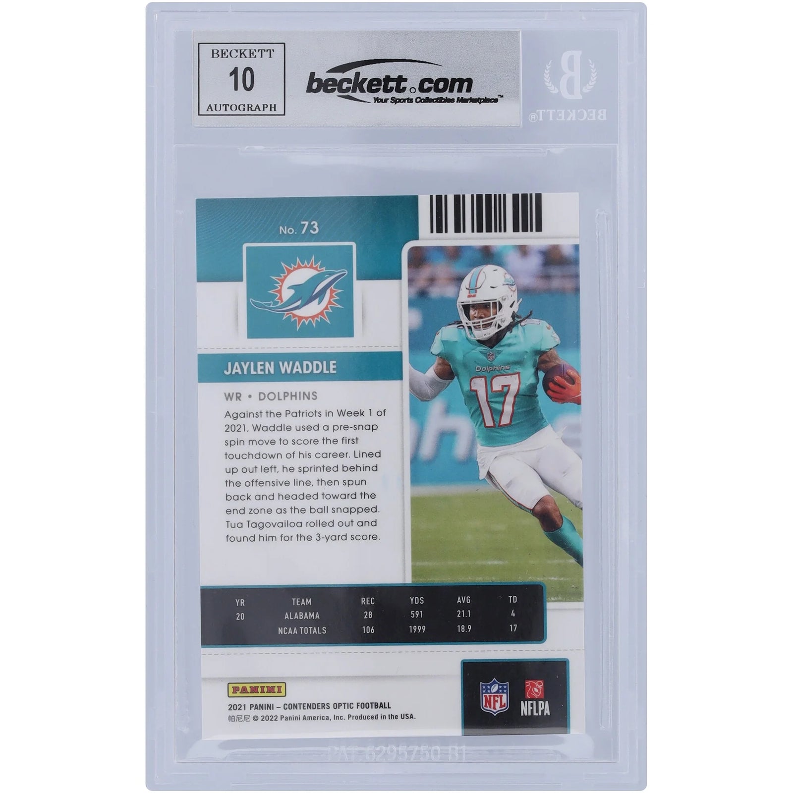 Jaylen Waddle Signed 2021 Panini Contenders Optic Rookie Ticket #73 | BGS 10