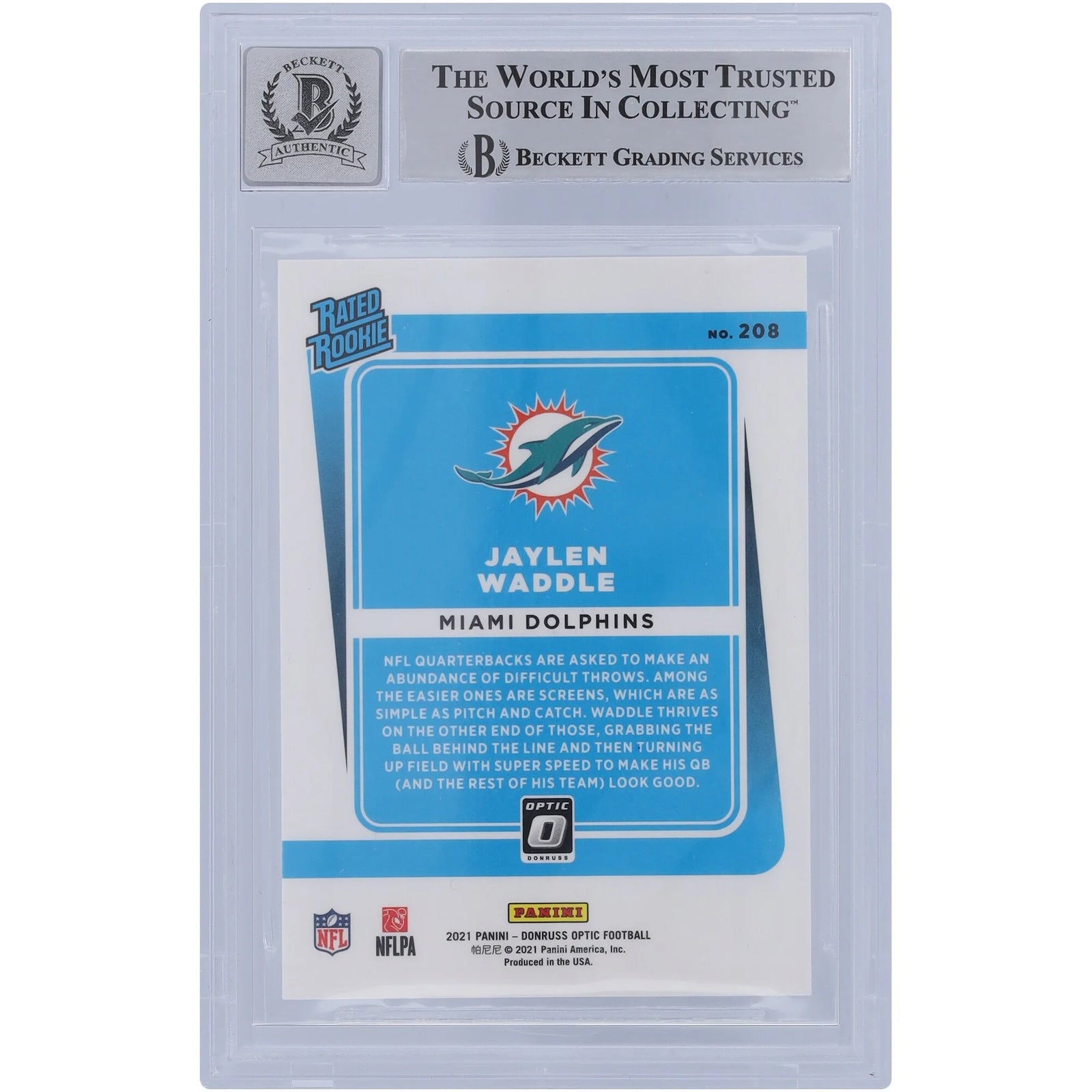 Jaylen Waddle Signed 2021 Panini Donruss Optic #208 Rookie Card | BGS 10