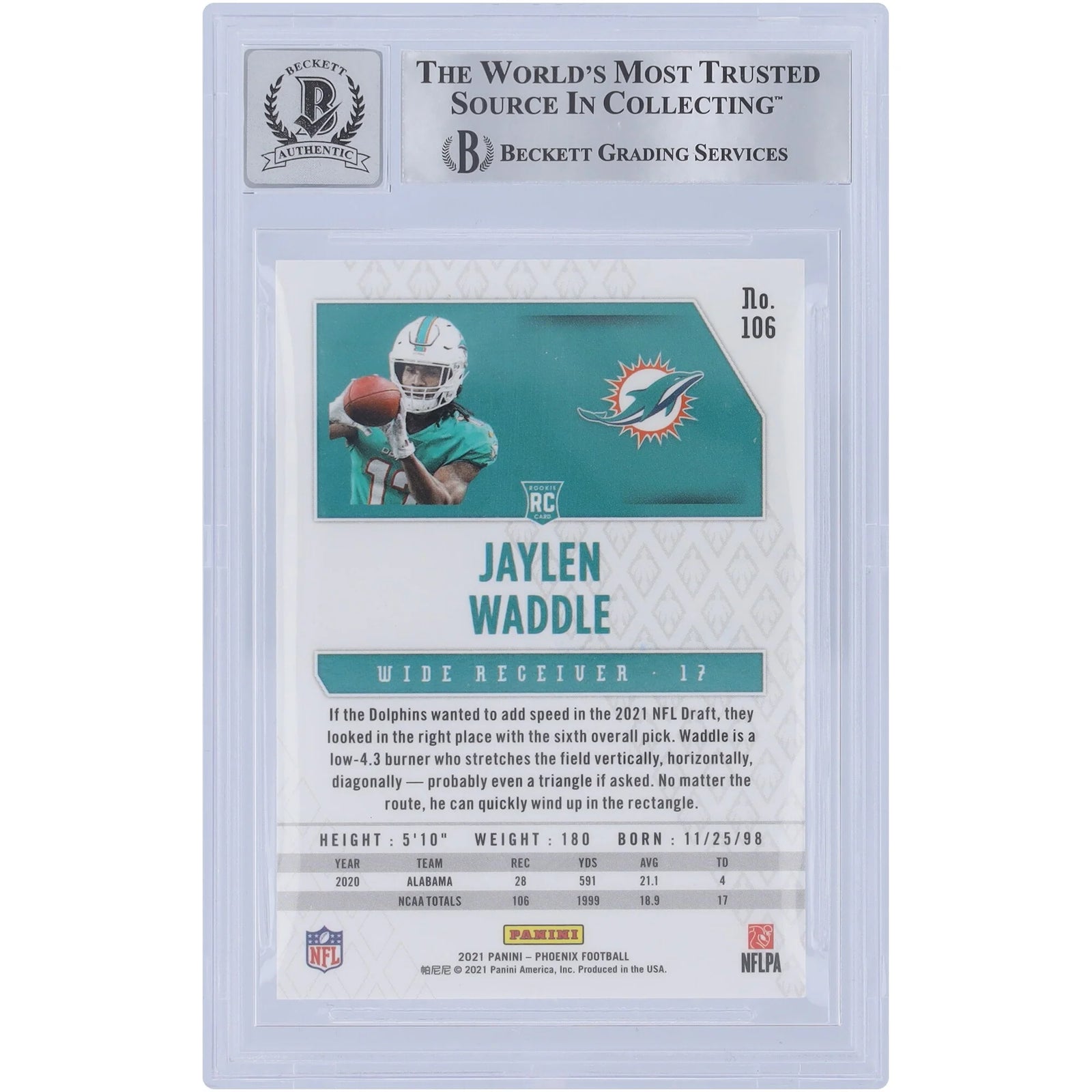 Jaylen Waddle Signed 2021 Panini Phoenix Rookie #106 Card | BGS 10