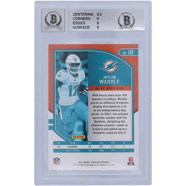 Jaylen Waddle Signed 2021 Panini Absolute #106 Rookie Card | BGS 9 Autograph
