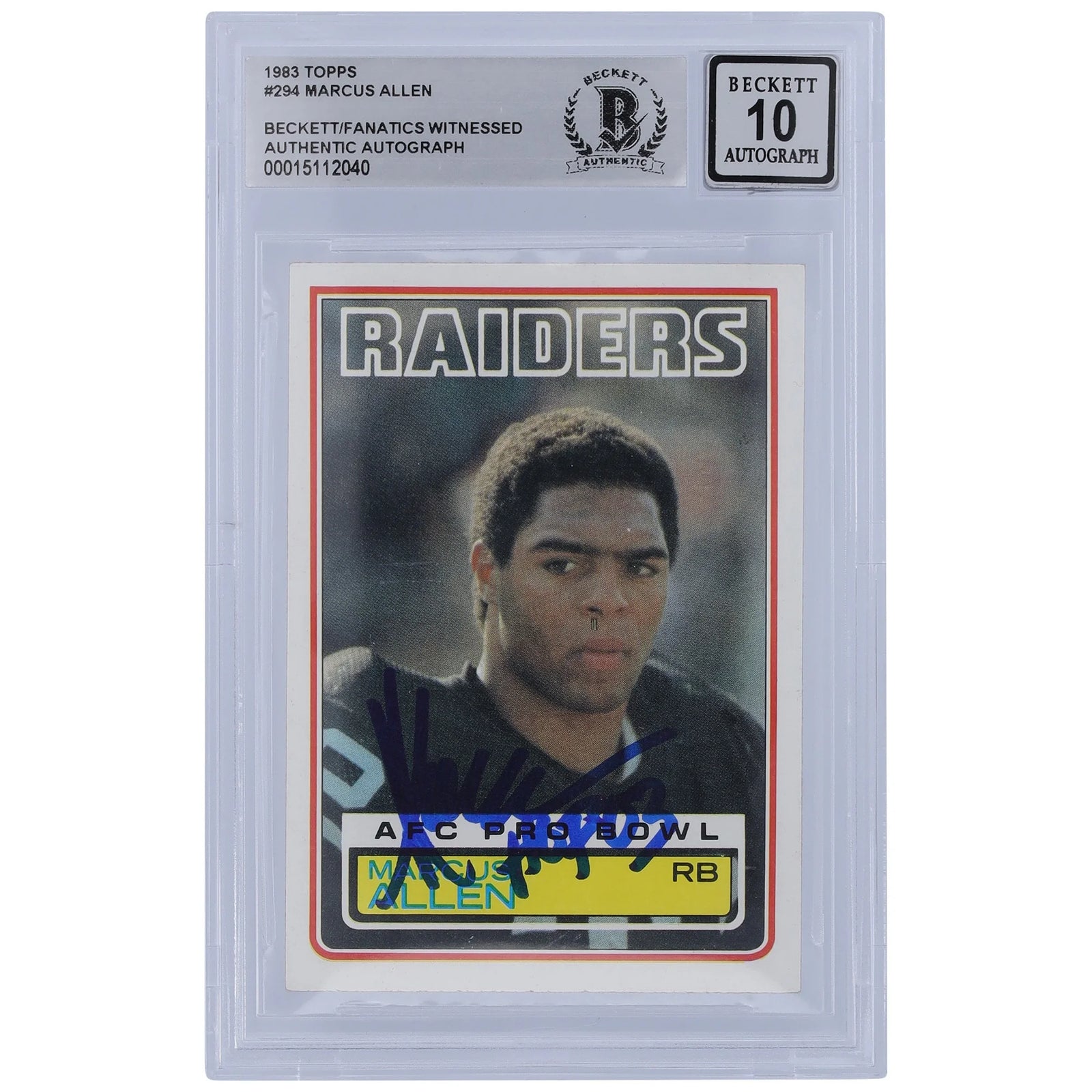 Marcus Allen Signed 1983 Topps #294 Rookie Card | BGS 10 with HOF 03 Inscription