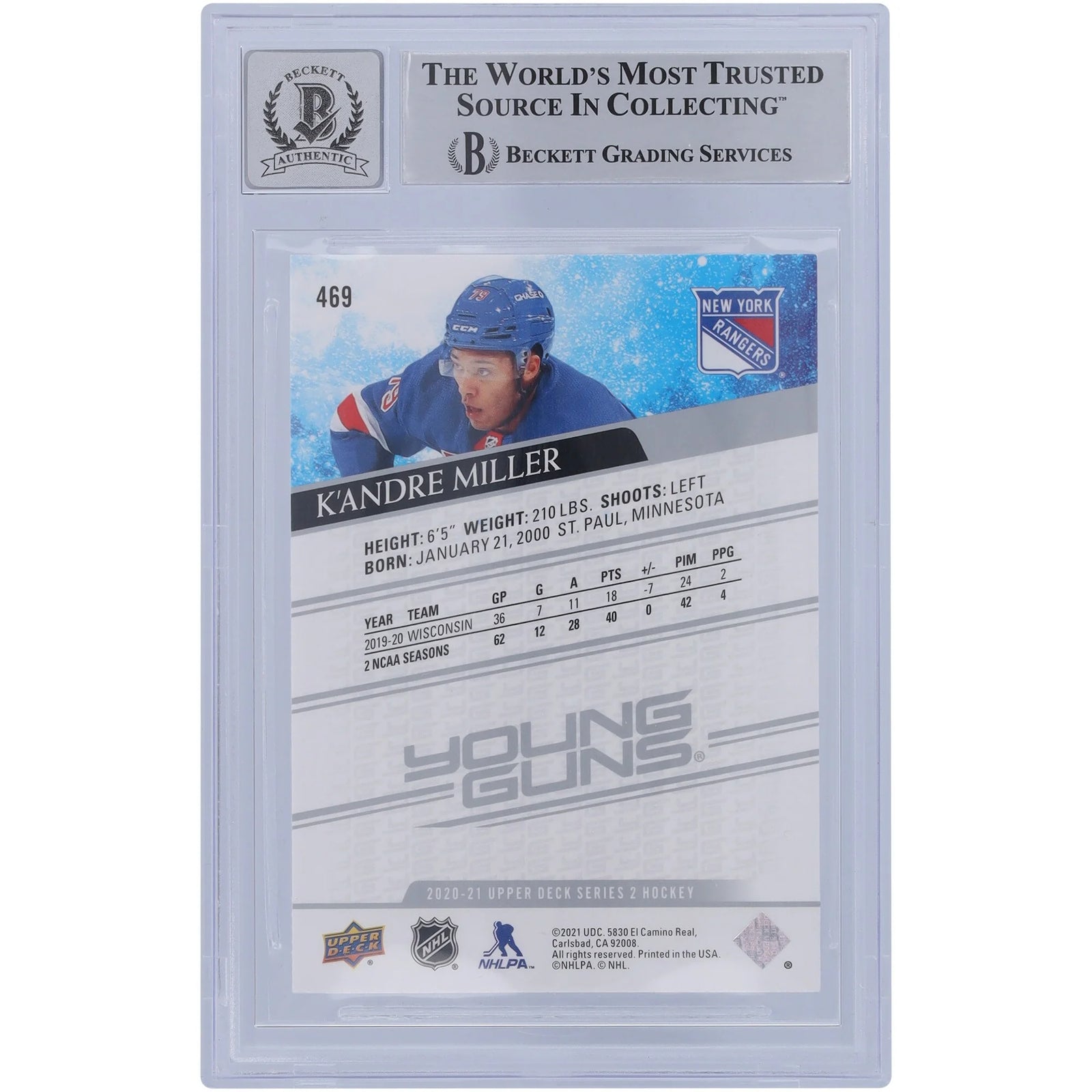 K'Andre Miller Signed 2020-21 Upper Deck Young Guns #469 Rookie Card | BGS 10