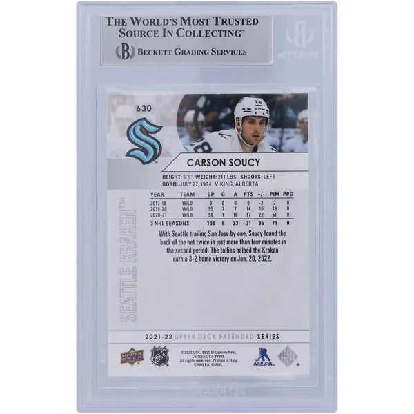 Carson Soucy Signed 2021-22 Upper Deck Extended Series #630 Card | Beckett Authenticated