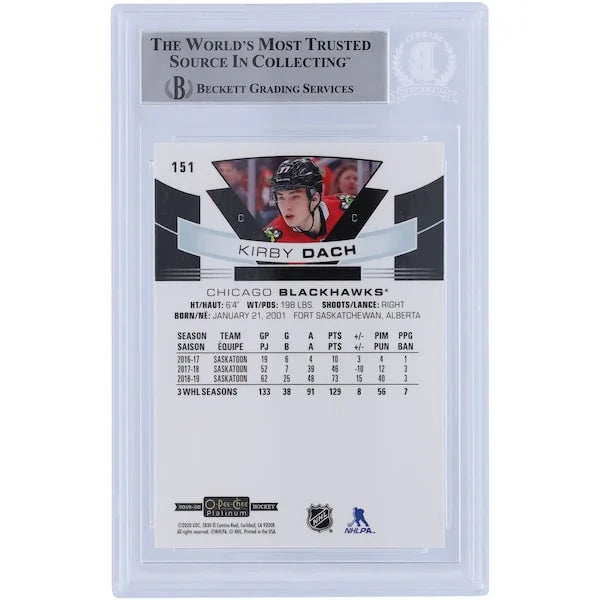Kirby Dach Signed 2019-20 Upper Deck O-Pee-Chee Platinum Rookie #151 Card | BGS 10 Autogra