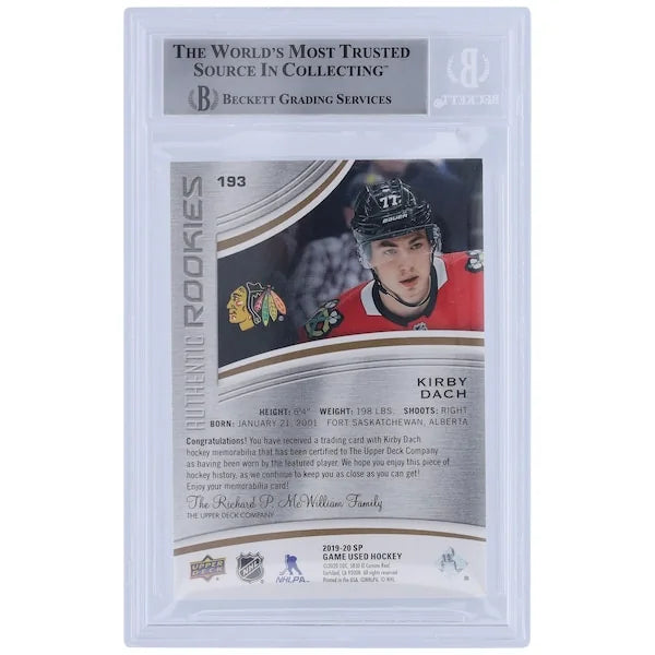 Kirby Dach Signed 2019-20 Upper Deck SP Game Used Rookie #193 Card | BGS 10 Autograph