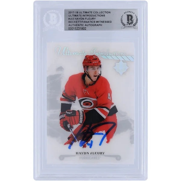 Haydn Fleury Carolina Hurricanes Autographed 2017-18 Upper Deck Ultimate Collection Ultimate Introductions #UI-3 Beckett Fanatics Witnessed Authenticated Rookie Card - F2