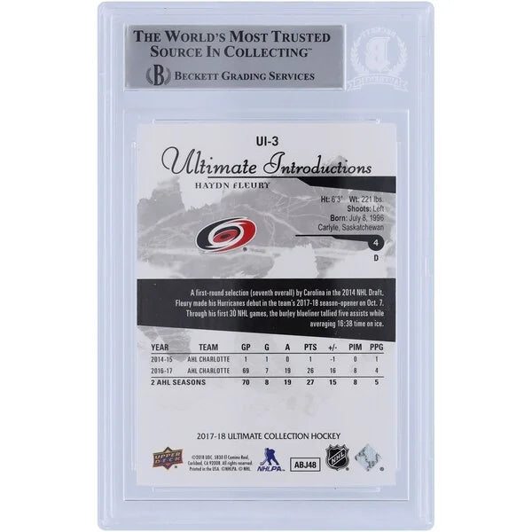 Haydn Fleury Carolina Hurricanes Autographed 2017-18 Upper Deck Ultimate Collection Ultimate Introductions #UI-3 Beckett Fanatics Witnessed Authenticated Rookie Card - F2